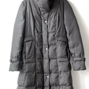 cole haan duvet puffer down coat pillow shawl collar dark brown long longline